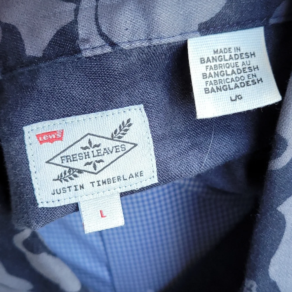 LEVIS x Justin Timberlake Fresh Leaves Floral Sz L Short‎ Sleeve Hawaiian Shirt